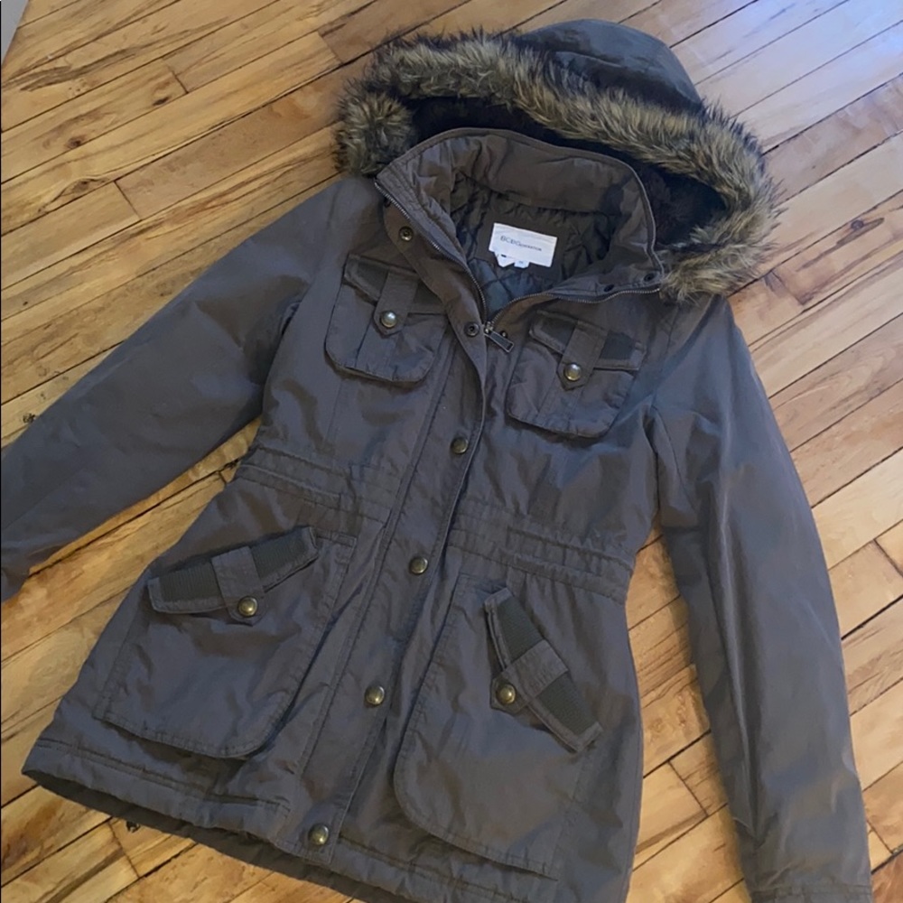 BCBG coat with fur hood